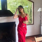 Sexy red ruffled ball gown long sleeve dress evening party dress nv1772