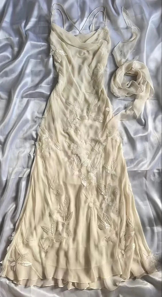 Light Yellow Spaghetti Strap A-Line Chiffon prom dress Evening Dress nv1883