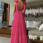 Hot Pink V-neck Halter Strapless Shoulder Bowknot Long Prom Dress Formal Dress Evening Dress Party Dress nv2549