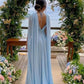 Hellhimmelblaues Chiffon-Ballkleid in A-Linie mit Luftschlangen, nv1722