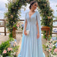 Hellhimmelblaues Chiffon-Ballkleid in A-Linie mit Luftschlangen, nv1722