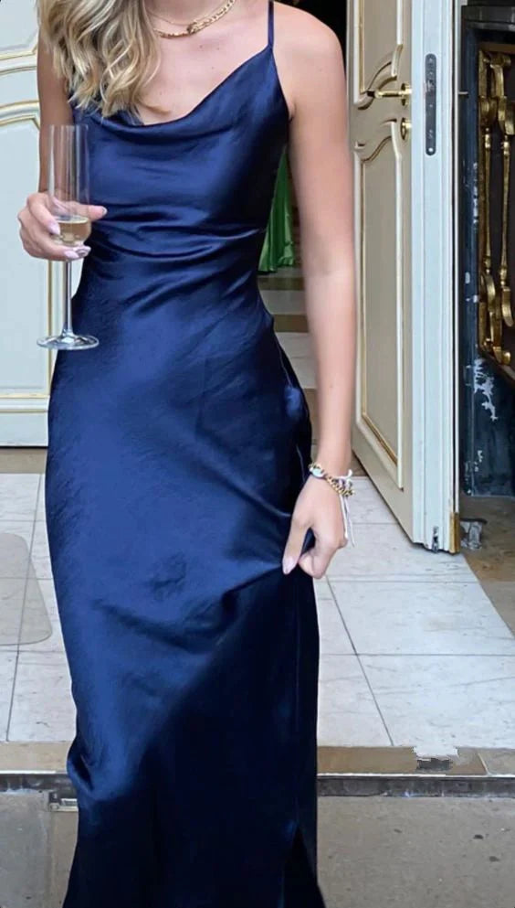 Einfaches, langes Ballkleid mit Etui-Trägern in Marineblau, nv1719