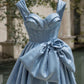 Blaues, schlichtes A-Linien-Kleid mit herzförmigem Ausschnitt und Trägern, Homecoming-Kleid, Geburtstags-Outfit, Partykleid, nv3030