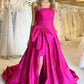 A-Linie, trägerlos, hellblau, langes Satin-Ballkleid mit Schleife, nv1554