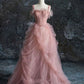 Pink fantasy fairy strap long tulle ball gown evening dress graduation ball gown nv3451