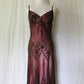 Robe de bal vintage verte en mousseline de soie rose foncé, coupe licou, coupe trapèze, robe de soirée pour 22 ans, nv5374