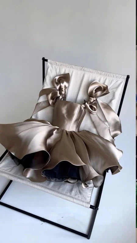 Braunes, modisches, schickes, kurzes Mini-Ballkleid, Homecoming-Kleid, Geburtstagsparty-Kleid, nv2550