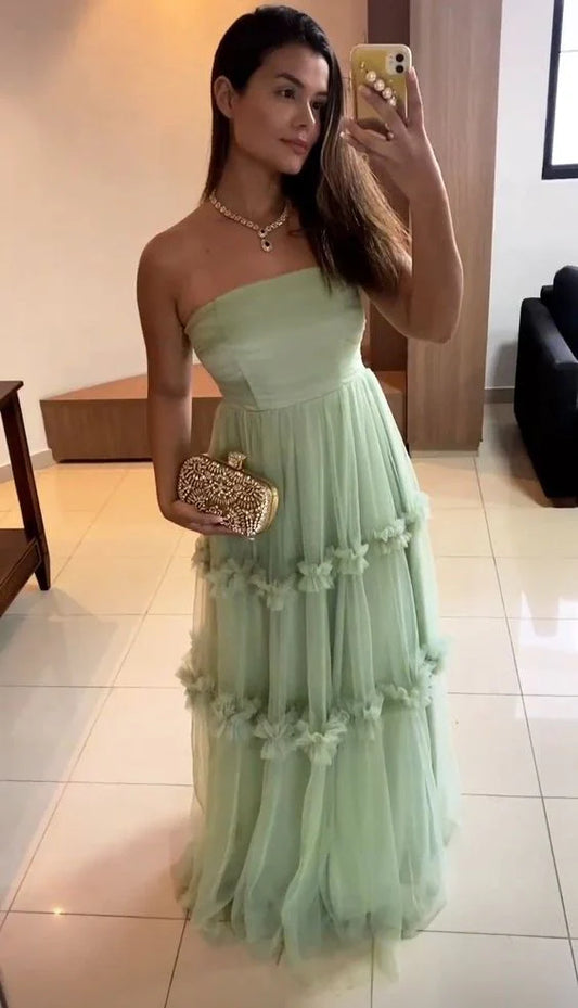 Mint Green Elegant Long Off Shoulder Ball Gown Evening Dress nv2924