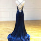 Rückenfreies, dunkelmarineblaues, langes Ballkleid, Abendkleid nv1687