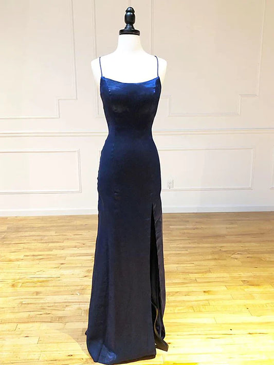 Rückenfreies, dunkelmarineblaues, langes Ballkleid, Abendkleid nv1687