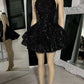 Robe de soirée courte noire classique à col haut et paillettes appliquées, tenue d'anniversaire, robe de soirée nv2028