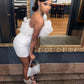 Robe de soirée courte blanche moulante sans bretelles, robe de soirée, robe d'anniversaire nv2103