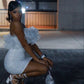 Robe de soirée courte blanche moulante sans bretelles, robe de soirée, robe d'anniversaire nv2103