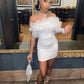 Robe de soirée courte blanche moulante sans bretelles, robe de soirée, robe d'anniversaire nv2103