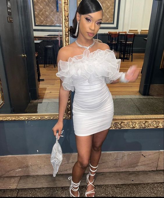 Robe de soirée courte blanche moulante sans bretelles, robe de soirée, robe d'anniversaire nv2103