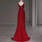 Robe de soirée sirène longue en satin rouge rétro à décolleté carré et longueur au sol nv3618