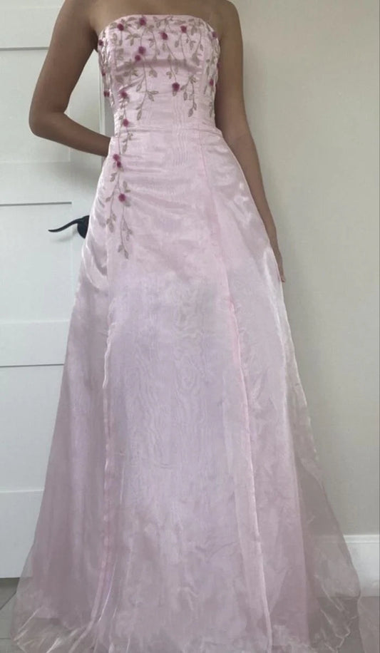 NiceVestidos - Robe de bal longue en satin rose à fleurs rétro, robe de fée Nv5602