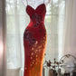 Rot orange Perlen glänzend Chiffon Neckholder elegante Meerjungfrau Perlen lange Abendkleid Ballkleid Partykleid nv5107