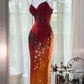 Rot orange Perlen glänzend Chiffon Neckholder elegante Meerjungfrau Perlen lange Abendkleid Ballkleid Partykleid nv5107