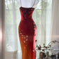 Rot orange Perlen glänzend Chiffon Neckholder elegante Meerjungfrau Perlen lange Abendkleid Ballkleid Partykleid nv5107