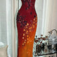 Rot orange Perlen glänzend Chiffon Neckholder elegante Meerjungfrau Perlen lange Abendkleid Ballkleid Partykleid nv5107