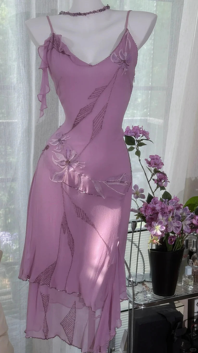 Enchanting Purple Chiffon Beaded Mermaid Prom Dress nv5357