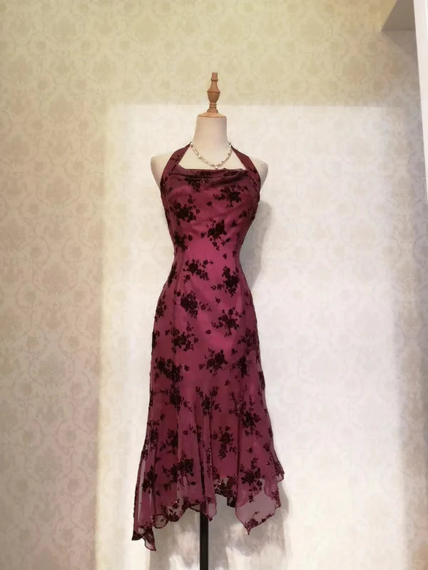 NiceVestidos - Robe de soirée courte à volants et motif floral en mousseline NV5686