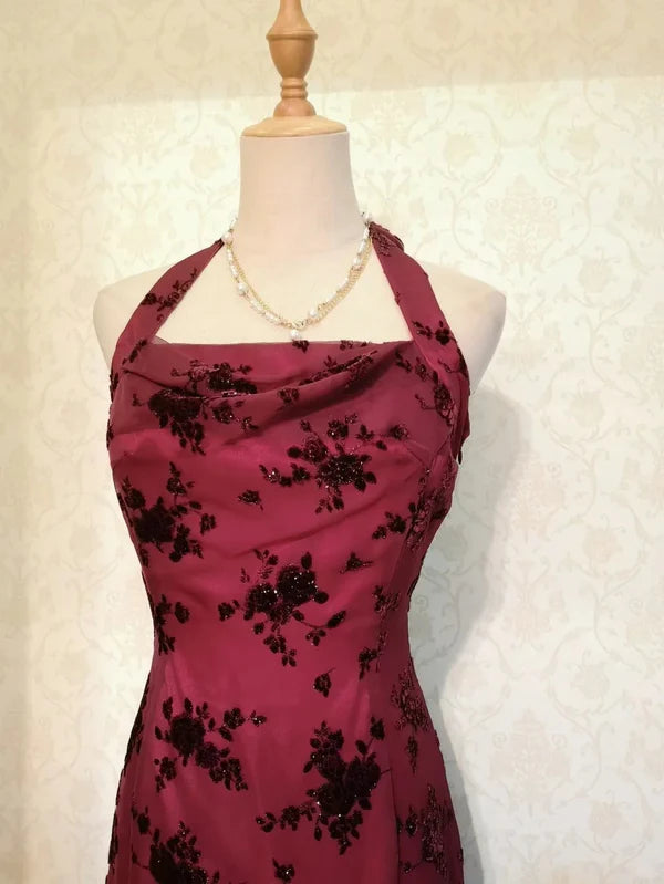 NiceVestidos - Robe de soirée courte à volants et motif floral en mousseline NV5686