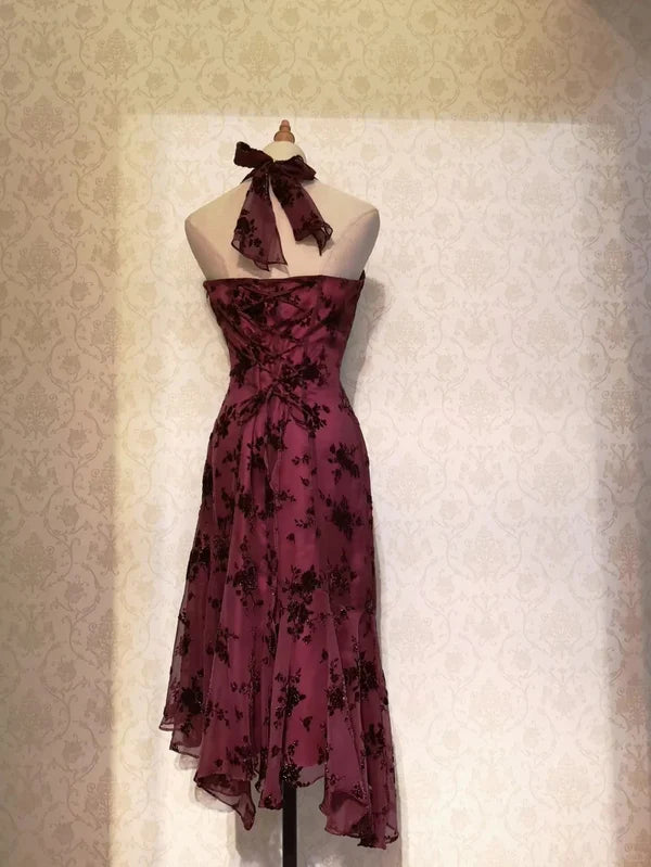 NiceVestidos - Robe de soirée courte à volants et motif floral en mousseline NV5686