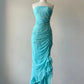 Blaues exquisites Perlenkleid, elegantes schulterfreies Meerjungfrauen-Kleid, schlankes langes Chiffon-Ballkleid, Abendkleid, Partykleid, NV4757