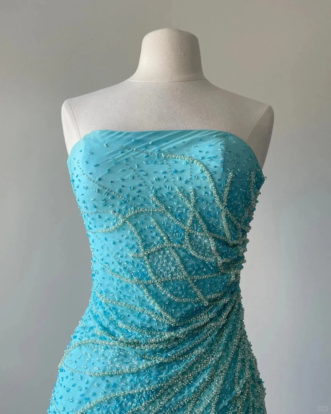 Blaues exquisites Perlenkleid, elegantes schulterfreies Meerjungfrauen-Kleid, schlankes langes Chiffon-Ballkleid, Abendkleid, Partykleid, NV4757