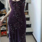 NiceVestidos – Ballkleid im Highlight-Stil, dunkelviolett, mit Perlenstickerei, Spaghettiträgern und extralang, NV5799