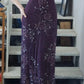 NiceVestidos – Ballkleid im Highlight-Stil, dunkelviolett, mit Perlenstickerei, Spaghettiträgern und extralang, NV5799