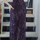 NiceVestidos – Ballkleid im Highlight-Stil, dunkelviolett, mit Perlenstickerei, Spaghettiträgern und extralang, NV5799