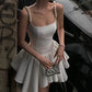 Robe de soirée courte élégante en satin blanc avec perles, robe de bal, robe de soirée, nv4807