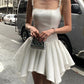 Robe de soirée courte élégante en satin blanc avec perles, robe de bal, robe de soirée, nv4807