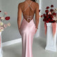 Neckholder-Abendkleid aus Satin in Rosa, Etui-Form, nv1634