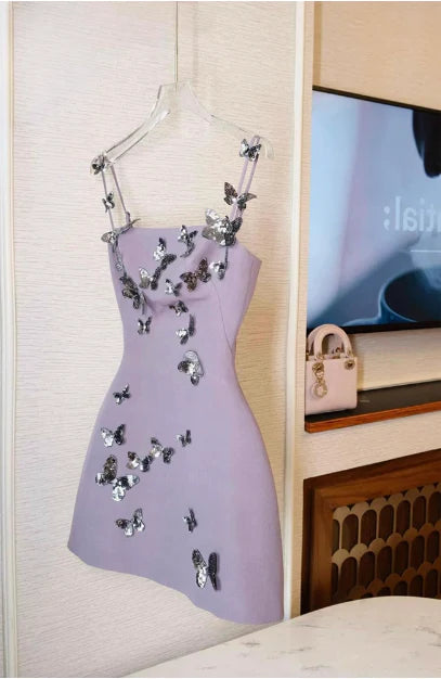 Robe courte de soirée papillon violette, robe de fête d'anniversaire nv5061