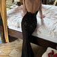 Modisches rückenfreies Maxikleid mit Spaghettiträgern und Spitze in Schwarz, ärmelloses Kleid, lang, Geburtstagskostüm, Ballkleid, Abendkleid nv1820
