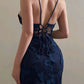 Robe de soirée sirène vintage en dentelle bleu marine avec bretelles, robe de bal d'anniversaire, robe de soirée nv2023
