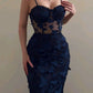 Robe de soirée sirène vintage en dentelle bleu marine avec bretelles, robe de bal d'anniversaire, robe de soirée nv2023