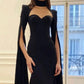 Robe de soirée noire style sirène vintage avec cape nv1946