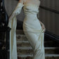 White solid color off-shoulder suspenders sexy elegant charming mermaid long ball gown evening dress party dress nv2329