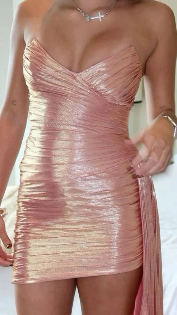 Robe de soirée courte en satin rose, robe de soirée d'anniversaire nv5317