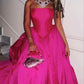 Hot Pink Einfaches Elegantes A-Linie Schulterfreies Langes Satin Ballkleid Abendkleid nv2216