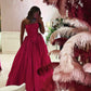 Hot Pink Einfaches Elegantes A-Linie Schulterfreies Langes Satin Ballkleid Abendkleid nv2216