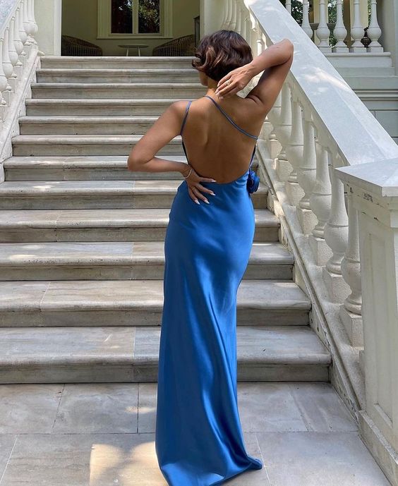 Sexy rückenfreies Ballkleid aus Satin in A-Linie in Königsblau, nv1551