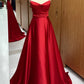Robe de soirée en satin rouge à bretelles spaghetti et à lacets, coupe trapèze, nv1559
