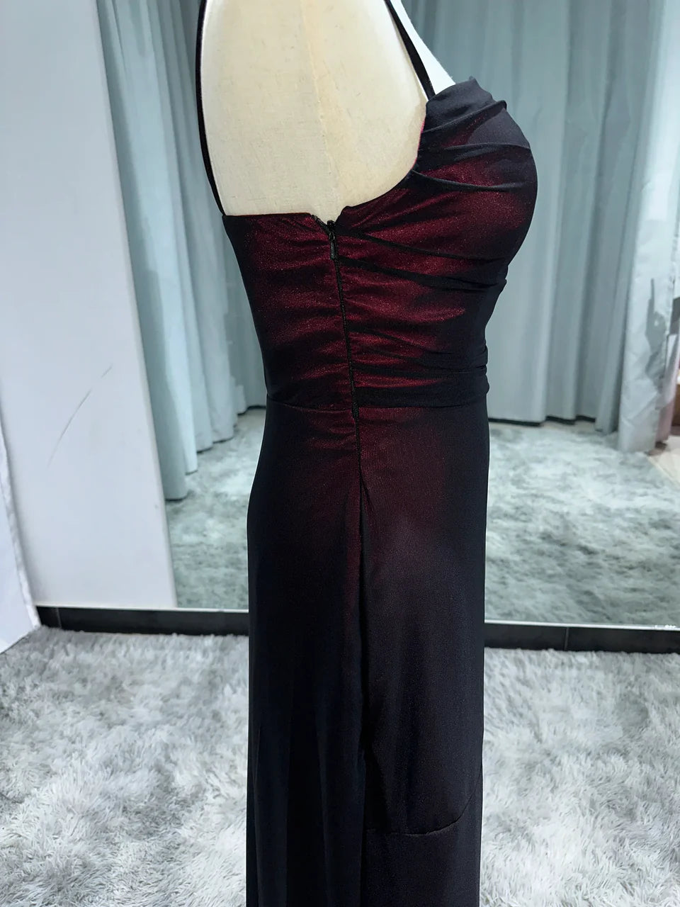 Robe de soirée élégante et moulante à bretelles spaghetti, style vintage bordeaux, longue, en tulle et satin, tenue de bal, robe de soirée, robe de bal, nv3929
