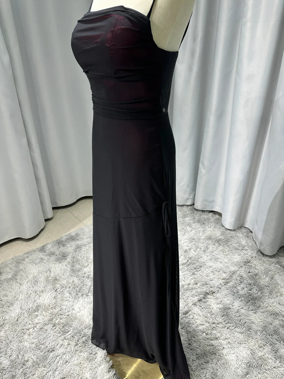 Robe de soirée élégante et moulante à bretelles spaghetti, style vintage bordeaux, longue, en tulle et satin, tenue de bal, robe de soirée, robe de bal, nv3929